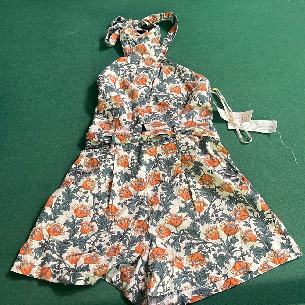 Happy Nature, High Neck Backless Shorts Romper, Size 4